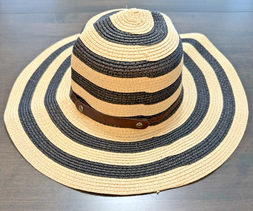 Sally Hat Wide Brim Beige Black One Size Travel Cruise Packable Sun Hat